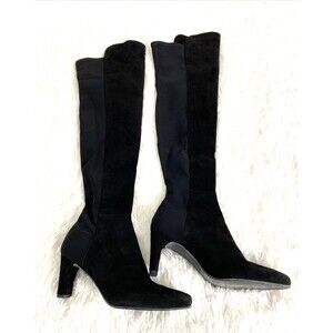 Stuart Weitzman Womens Suede Over The Knee Pull On Boots Black Size 36 Heeled